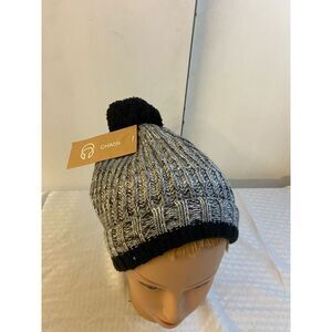 Chaos toboggan knit cap hat black gray 8x9” new